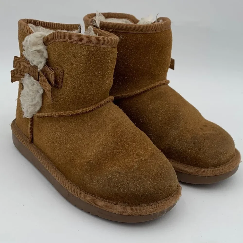Brown Suede Boots with Bow Accent